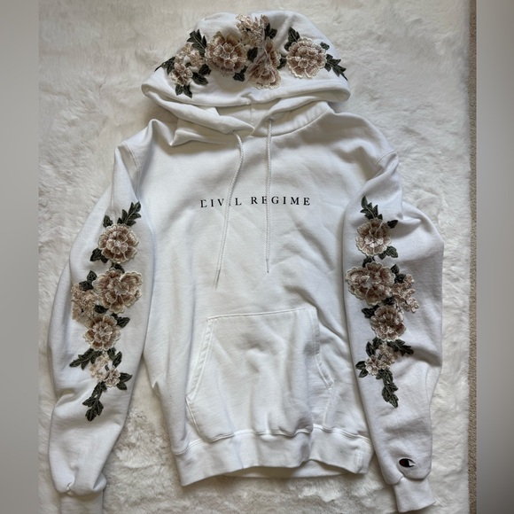 Civil Regime Tops - Civil Regime White Floral Hoodie